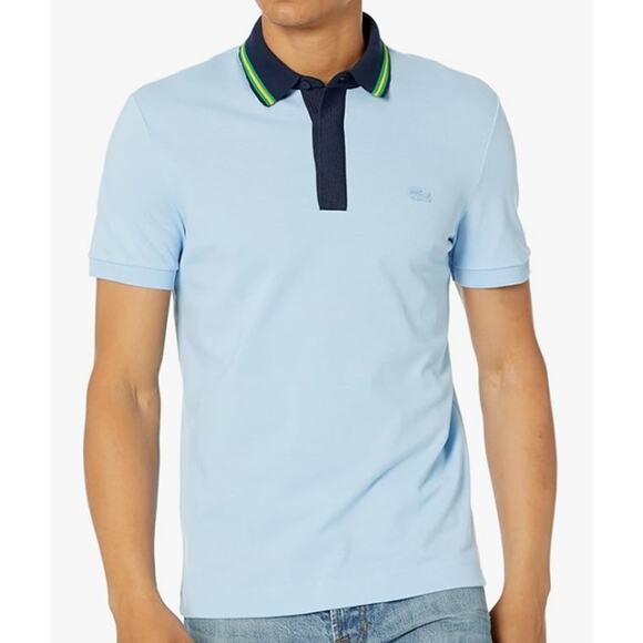 Lacoste Men's Short Sleeve Regular Fit Striped Neck Polo Shirt Panorama M - Picture 1 of 3